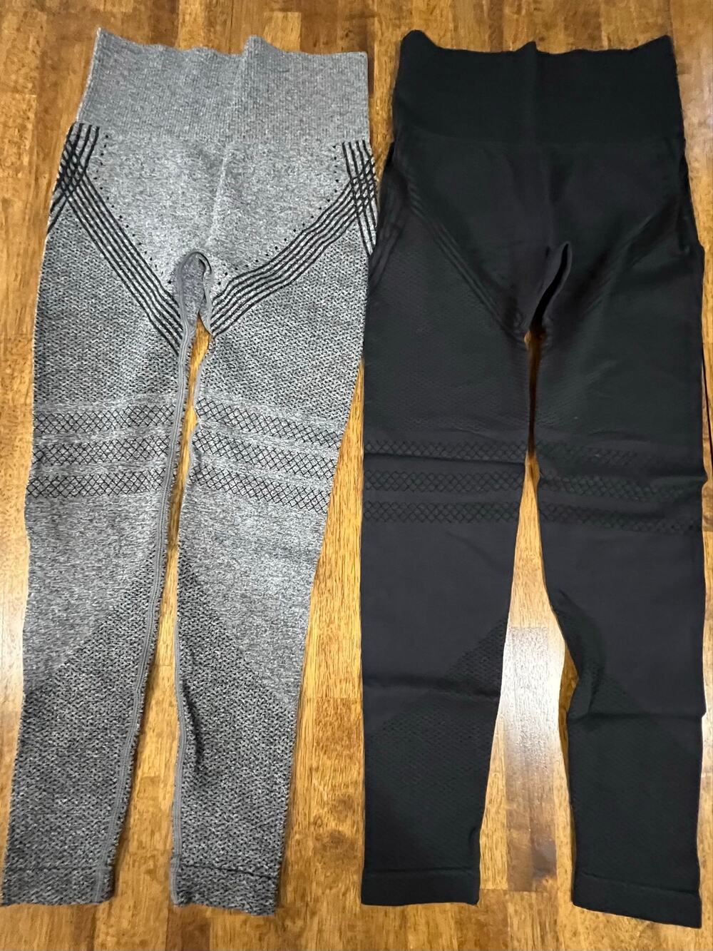 Celsior Womens Seamless Leggings 2 Pk High Waist Butt Lifting Gray Black Size S